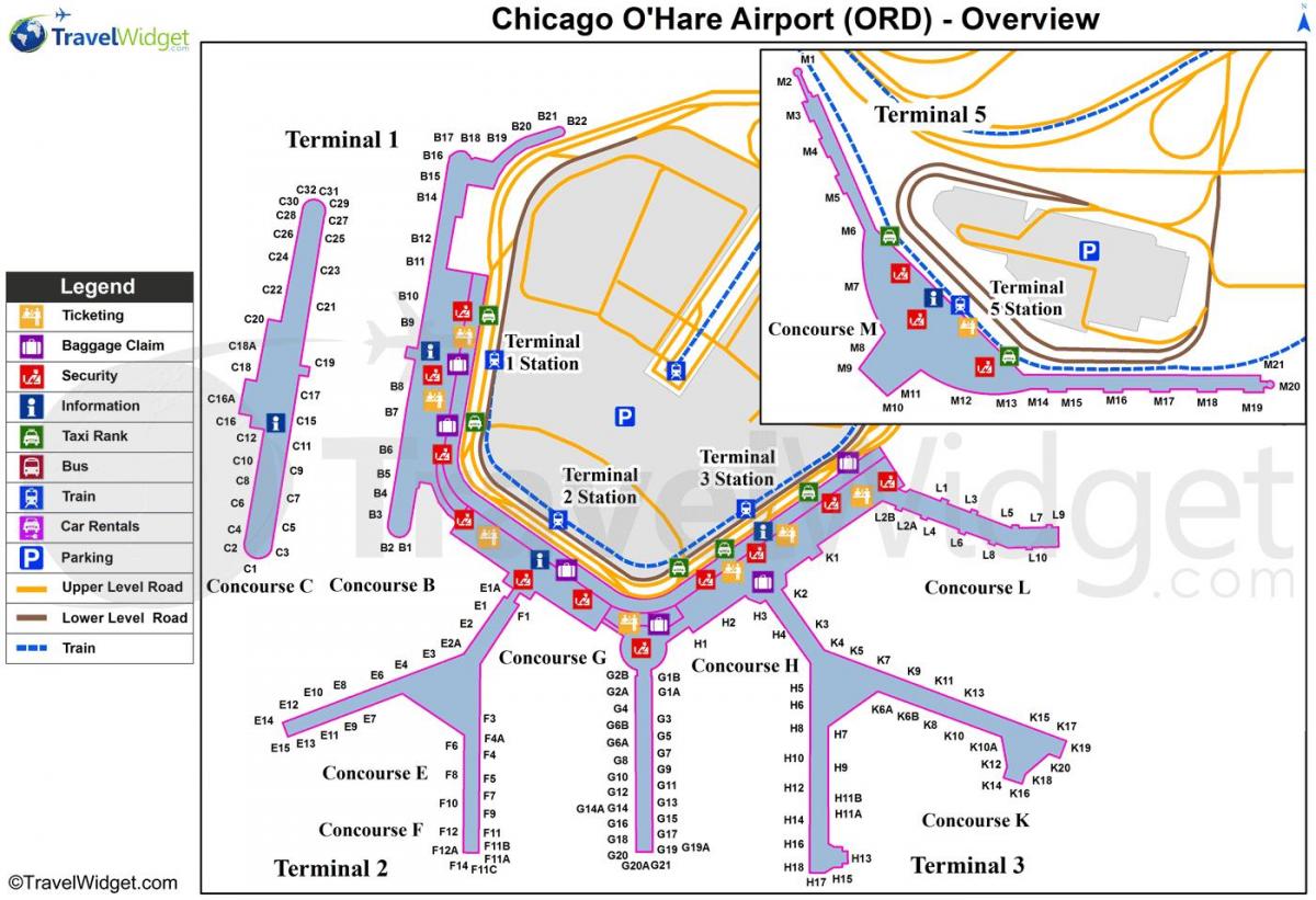 Chicago O ' Hare alþjóðlegur flugvöllur kort