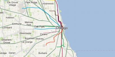Chicago bláa línan lest kort