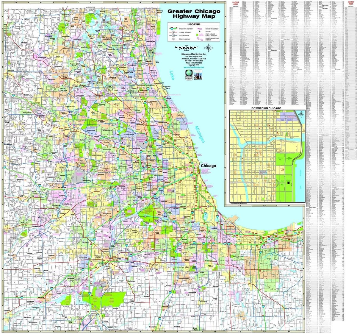 kort af Chicago þjóðvegum