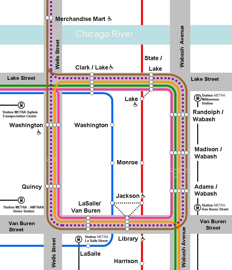 appelsínugulur línu kort Chicago