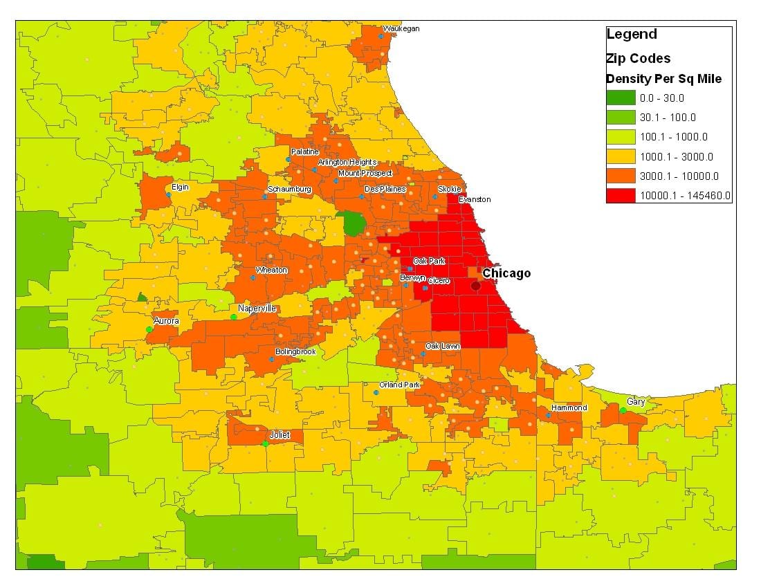 mannfjölgun kort af Chicago