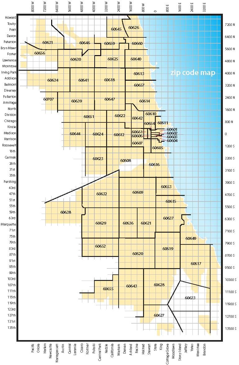 kort af Chicago póstumdæmunum