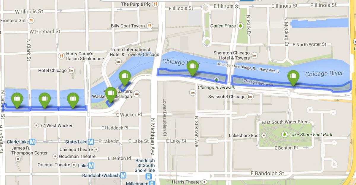 kort af riverwalk Chicago