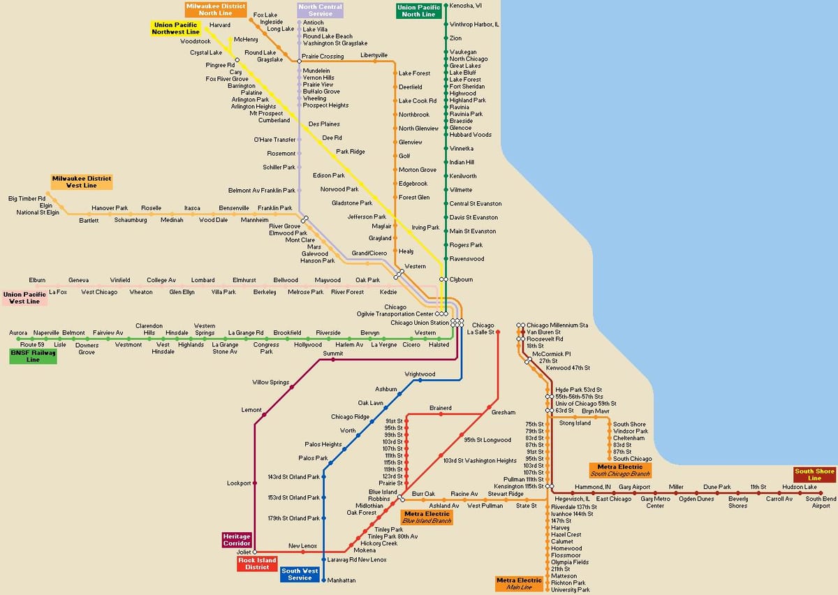 Chicago almenningssamgöngum kort