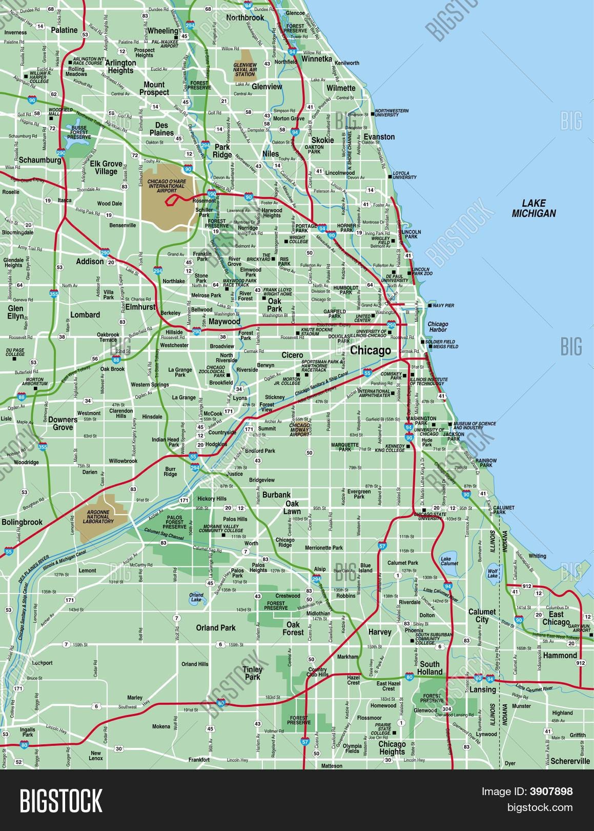 kort Chicago svæðinu