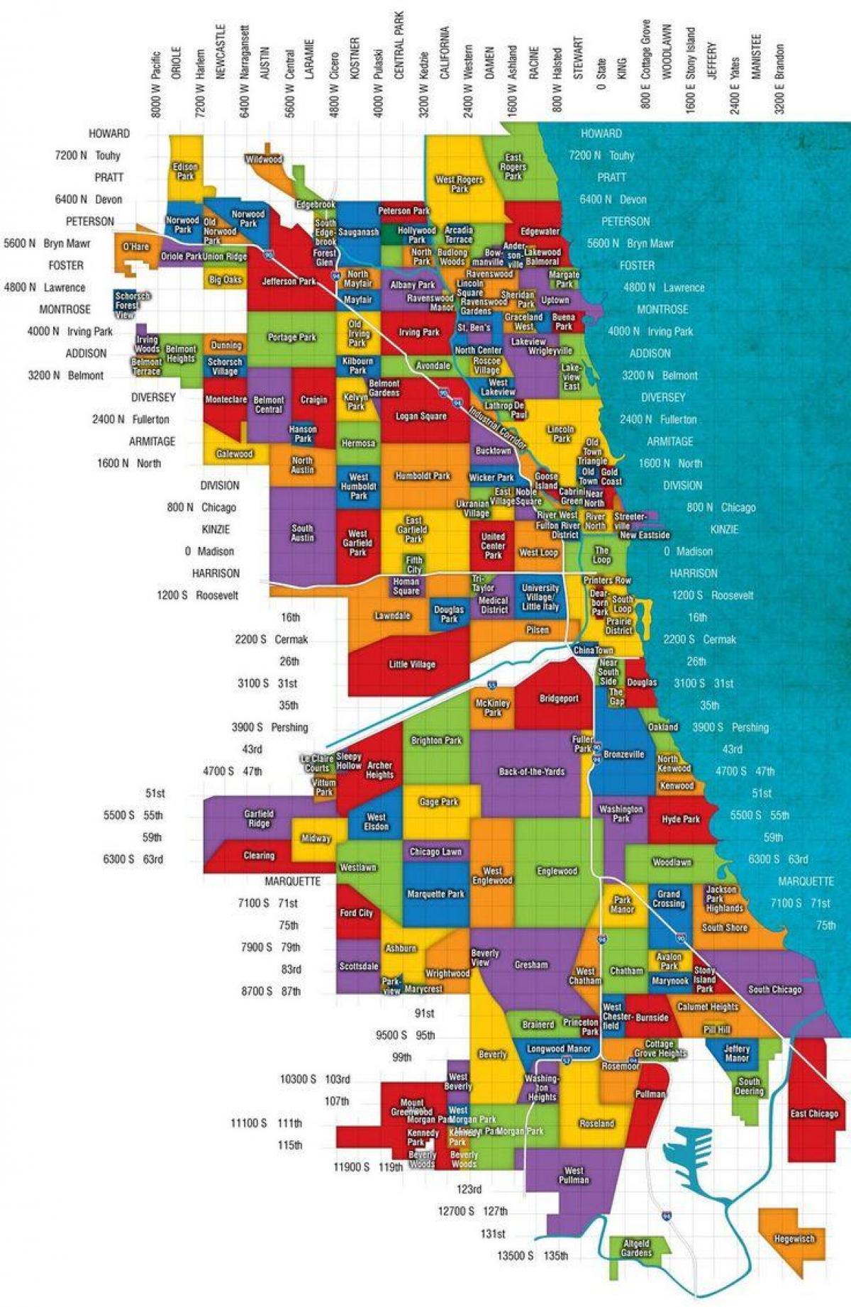 kort af Chicago og úthverfi