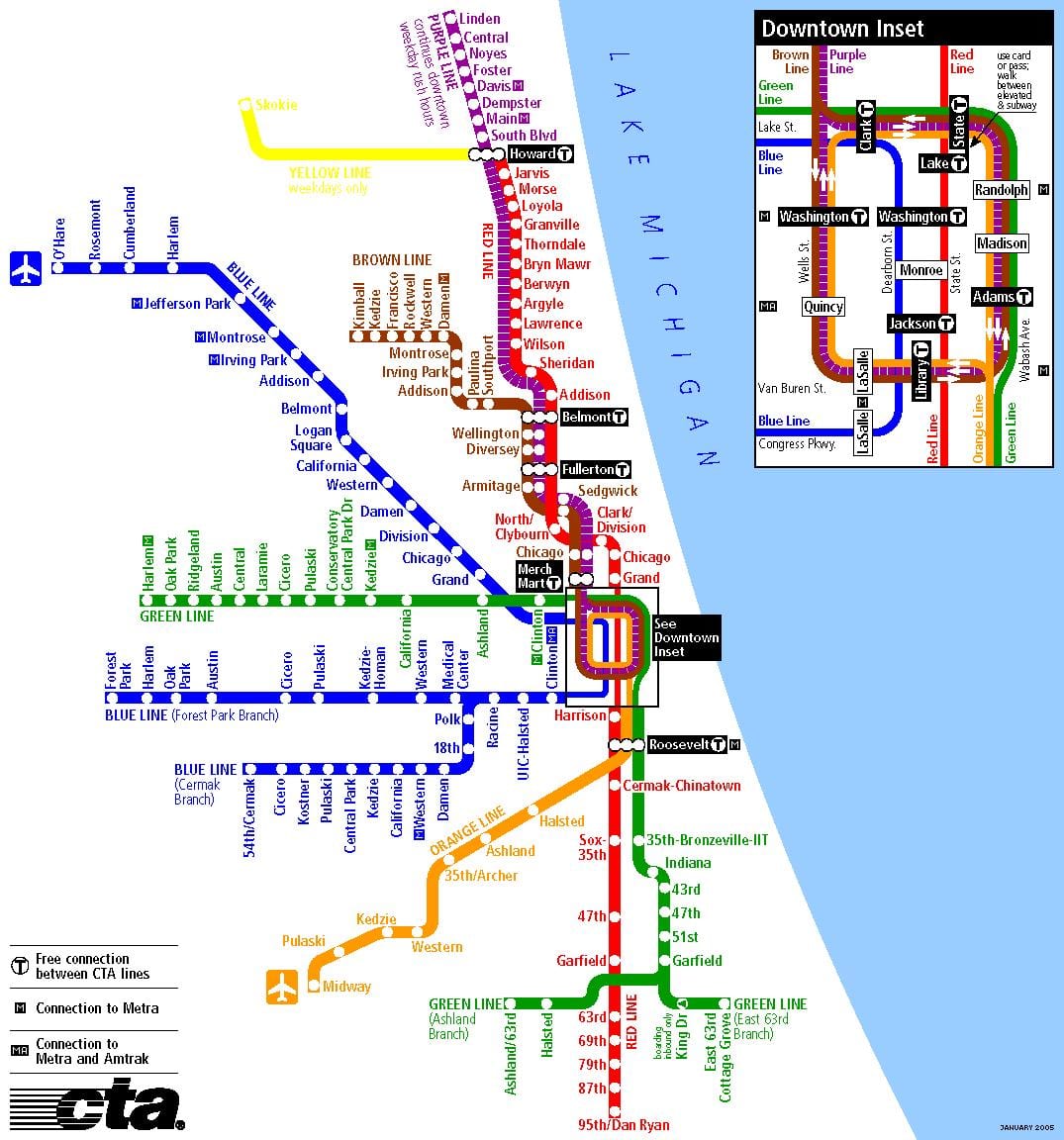 neðanjarðarlestinni í Chicago kort
