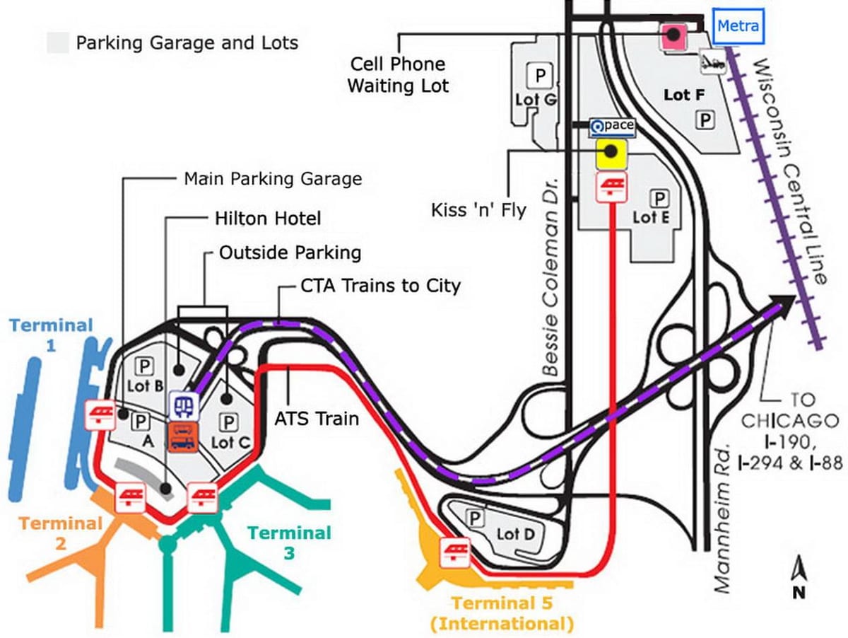 Chicago O ' Hare bílastæði kort