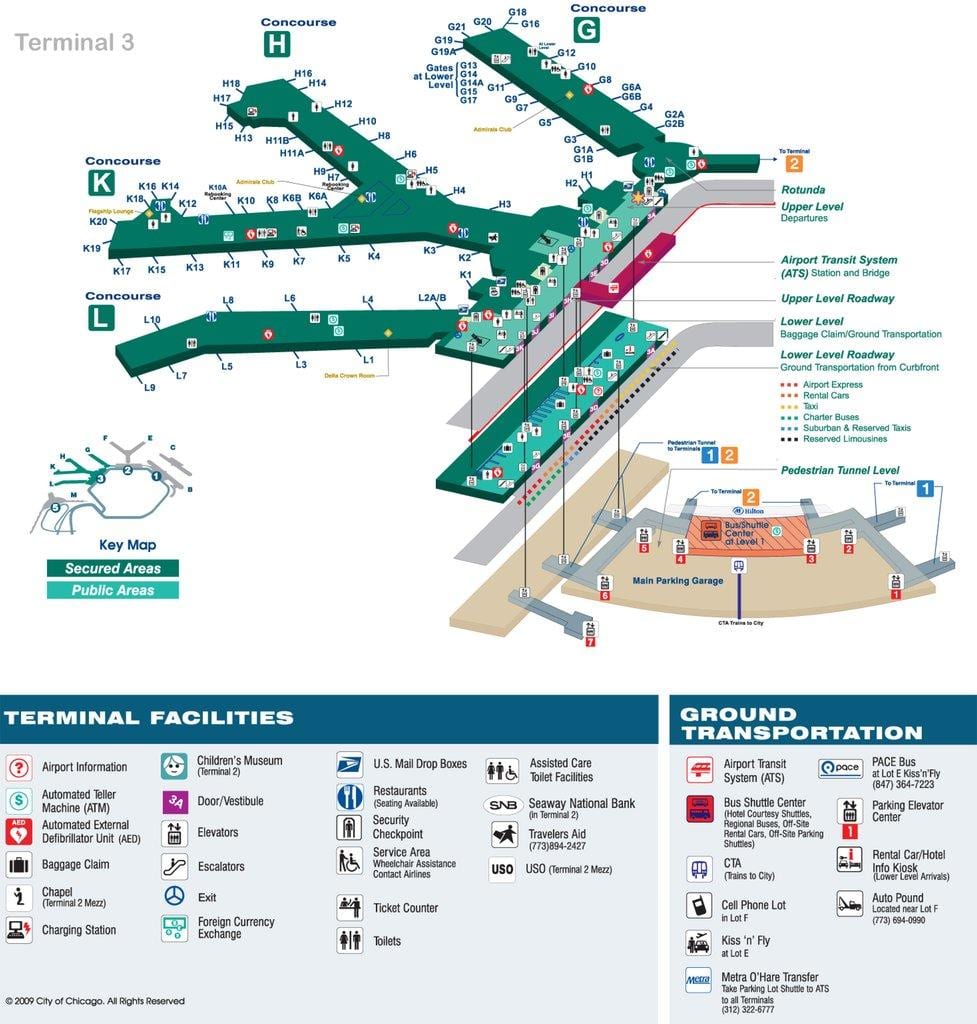 Chicago O ' Hare flugvöllur hliðið kort