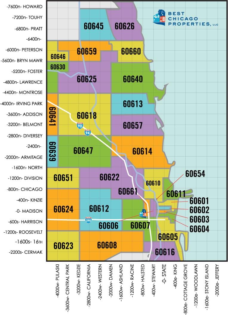 Chicago-svæðinu póstnúmer kort