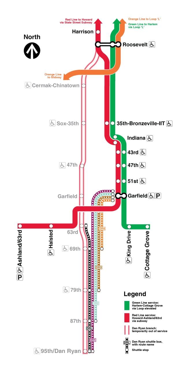 kort af red línu Chicago