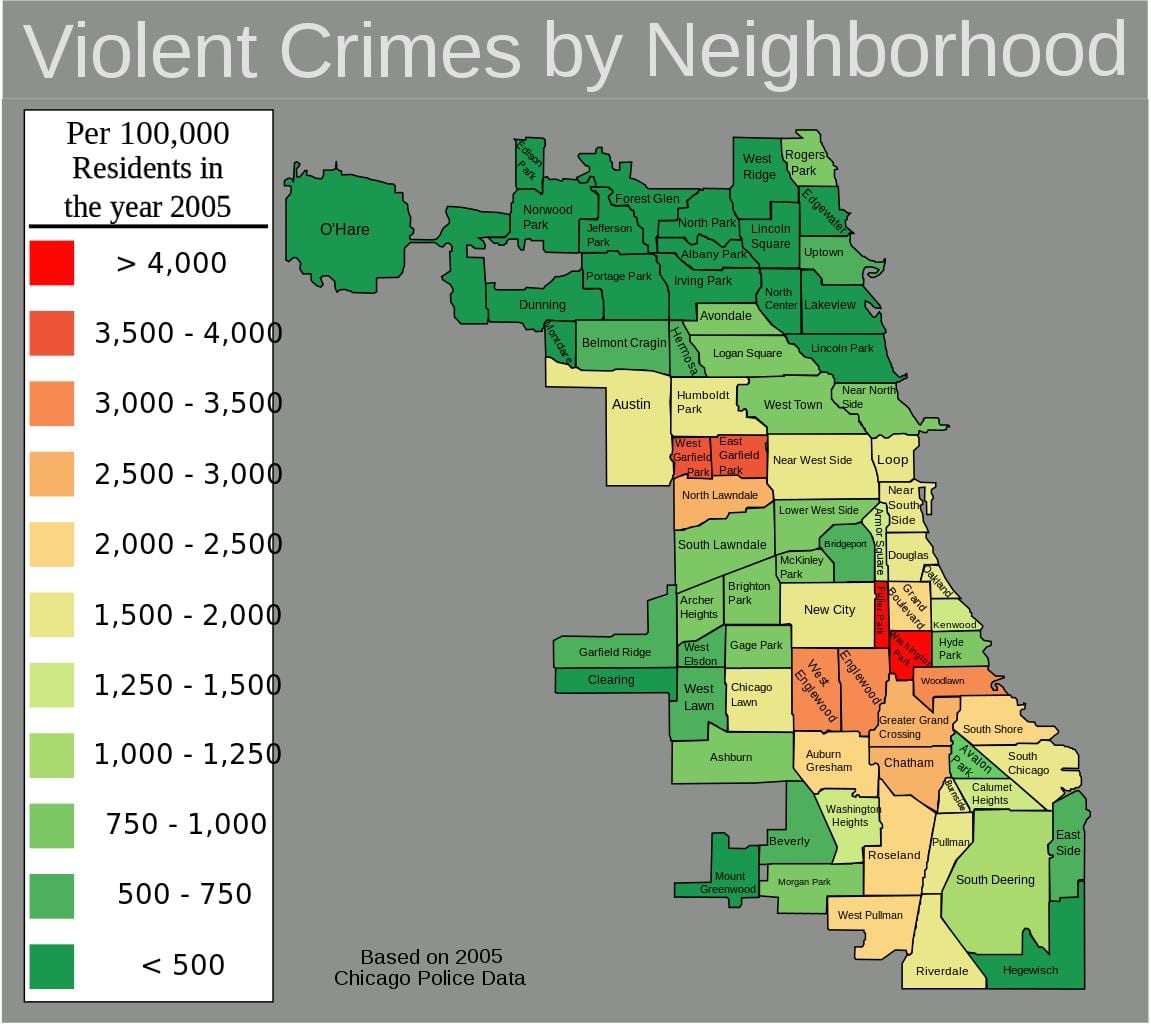 slæmur svæði Chicago kort