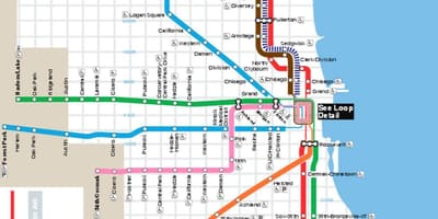 Kort af Chicago bláa línan