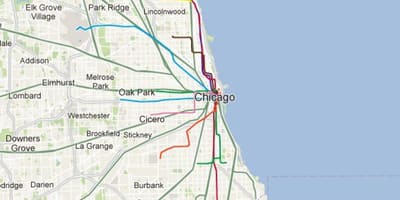 Chicago bláa línan lest kort