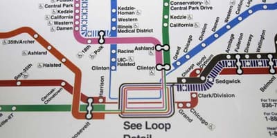 Chicago neðanjarðarlestinni kort bláa línan