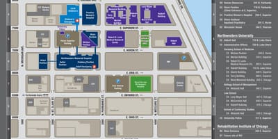 Northwestern Chicago háskólasvæðinu kort