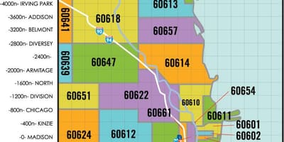 Chicago-svæðinu póstnúmer kort